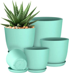 Plastic Decorative Flower Pots Set Of 5 With Drainage For Indoor Plants 5 Sizes (Plants Not Included)