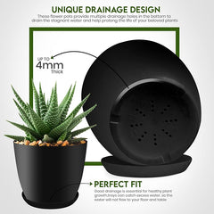 Decorative Flower Pots With Drainage - Set Of 2 Plastic Planters For Indoor Plants