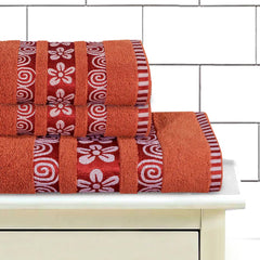 3-Pcs Towel Set Flower & Circle Maroon