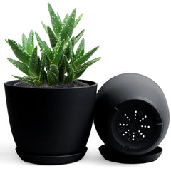 Decorative Flower Pots With Drainage - Set Of 2 Plastic Planters For Indoor Plants